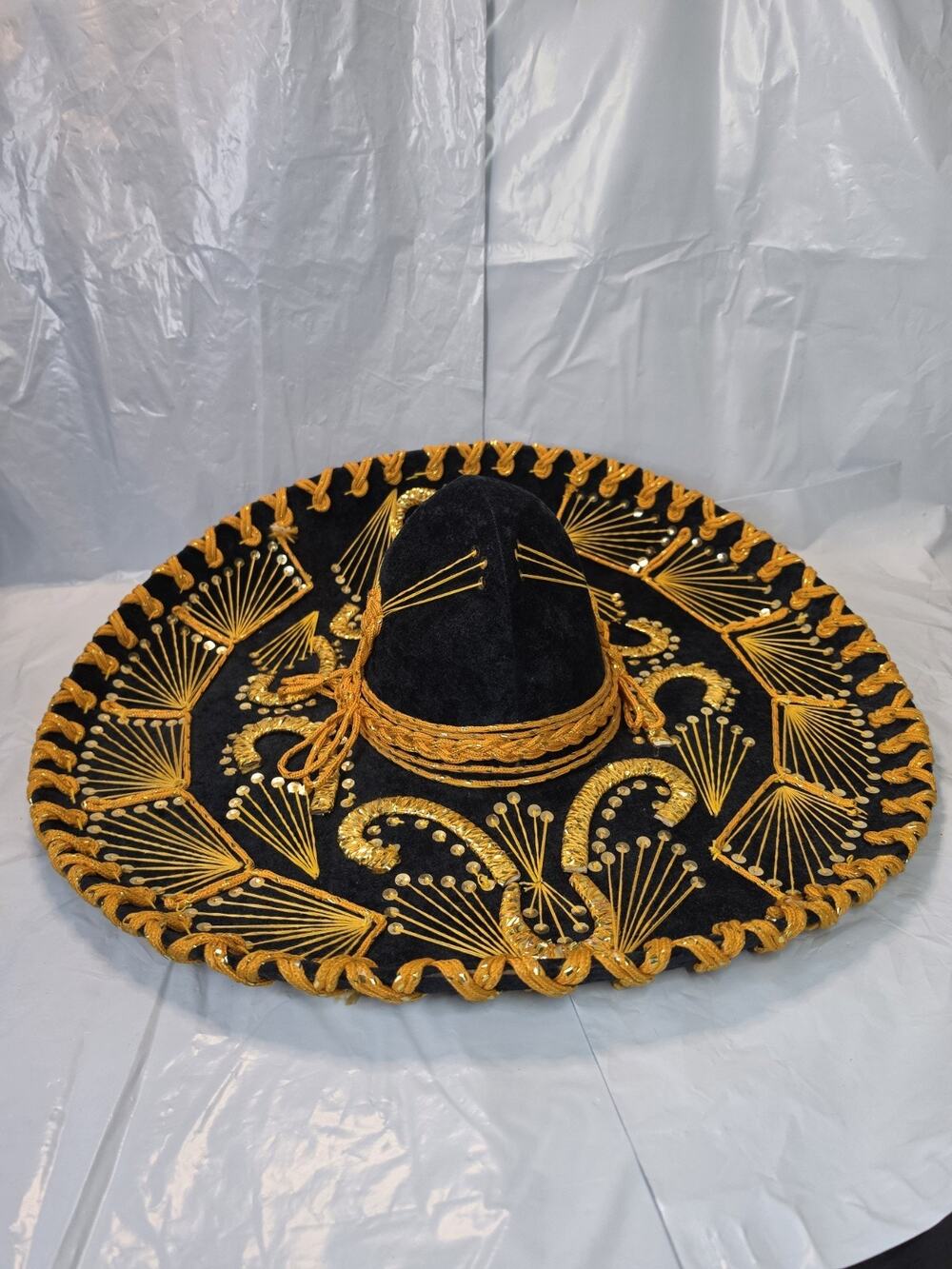 Pigalle XXXXX Mariachi Sombrero Black Velvet Gold Cinco De Mayo Mexican 23” Hat